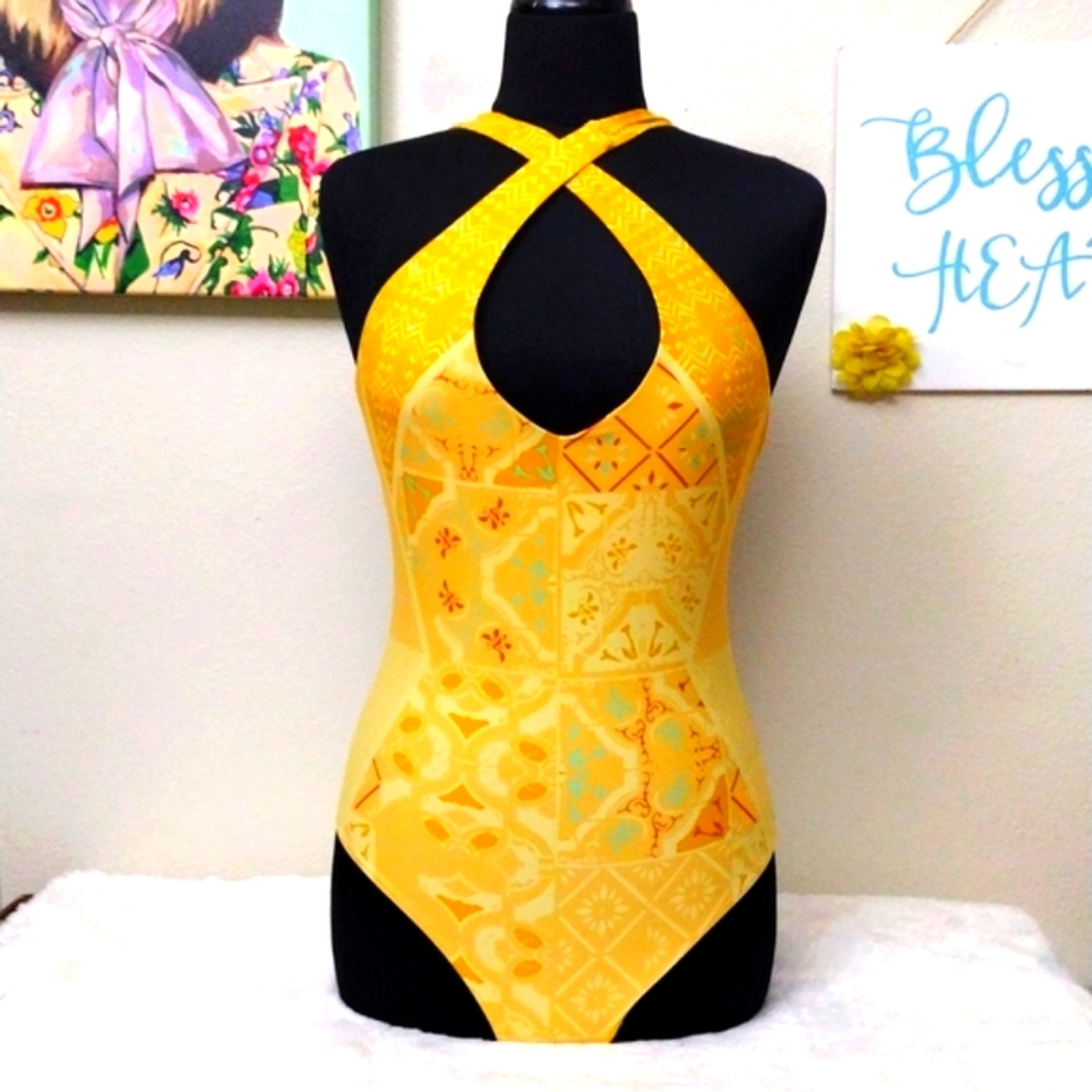 Prana one piece yellow swimsuit